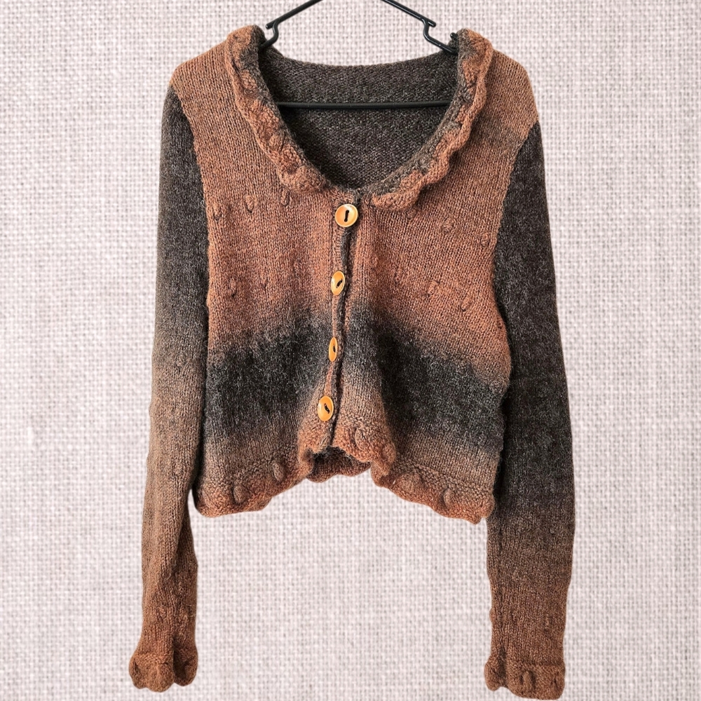 Cropped Mohair Sweater Ombre Fall Colors Ruffle Texture Boho Whimsygoth Fairy - Picture 10 of 10